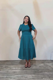 Belle Cotton Shirred Bodice Dress - Deepocean