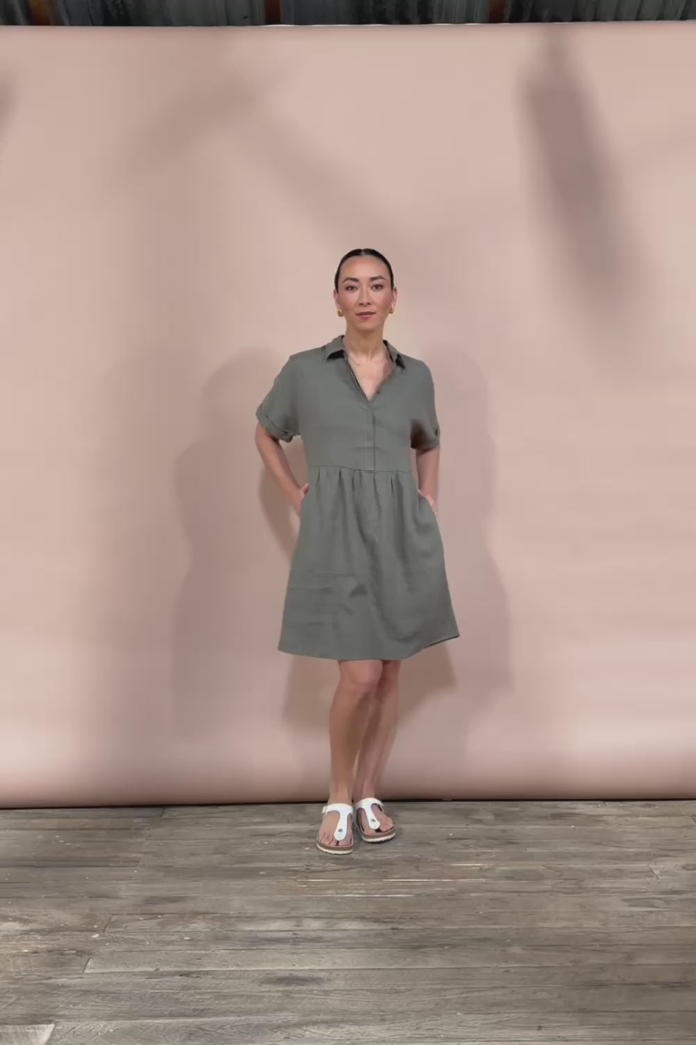 Linen Throw On Dress - Olive