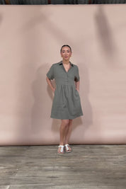 Linen Throw On Dress - Olive
