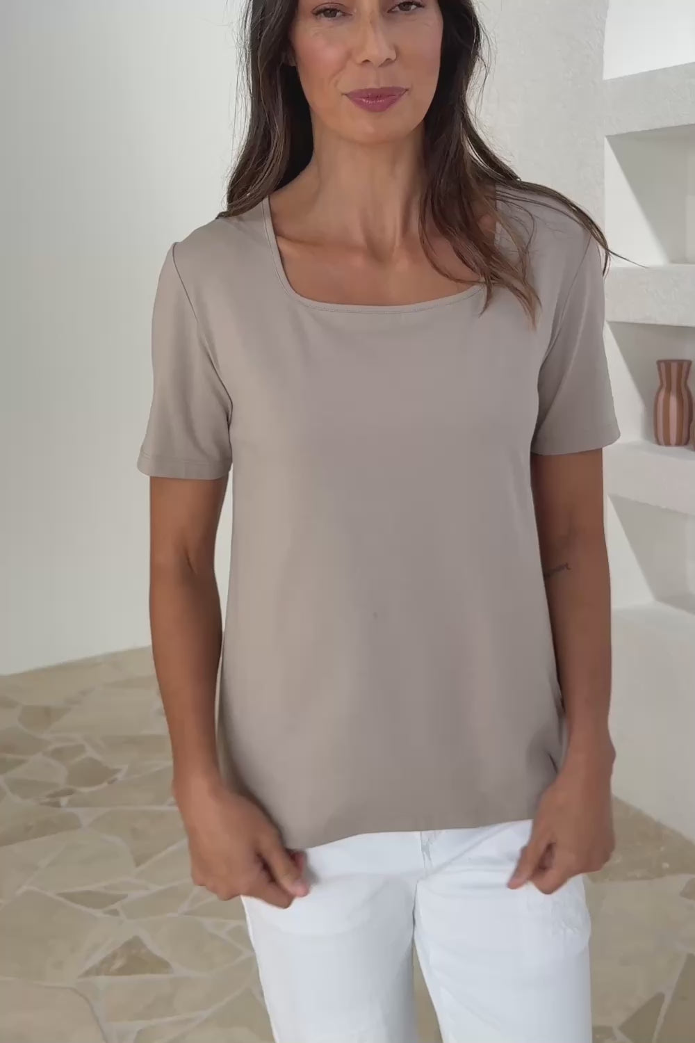 The Keepers Square Neck Tee - Latte