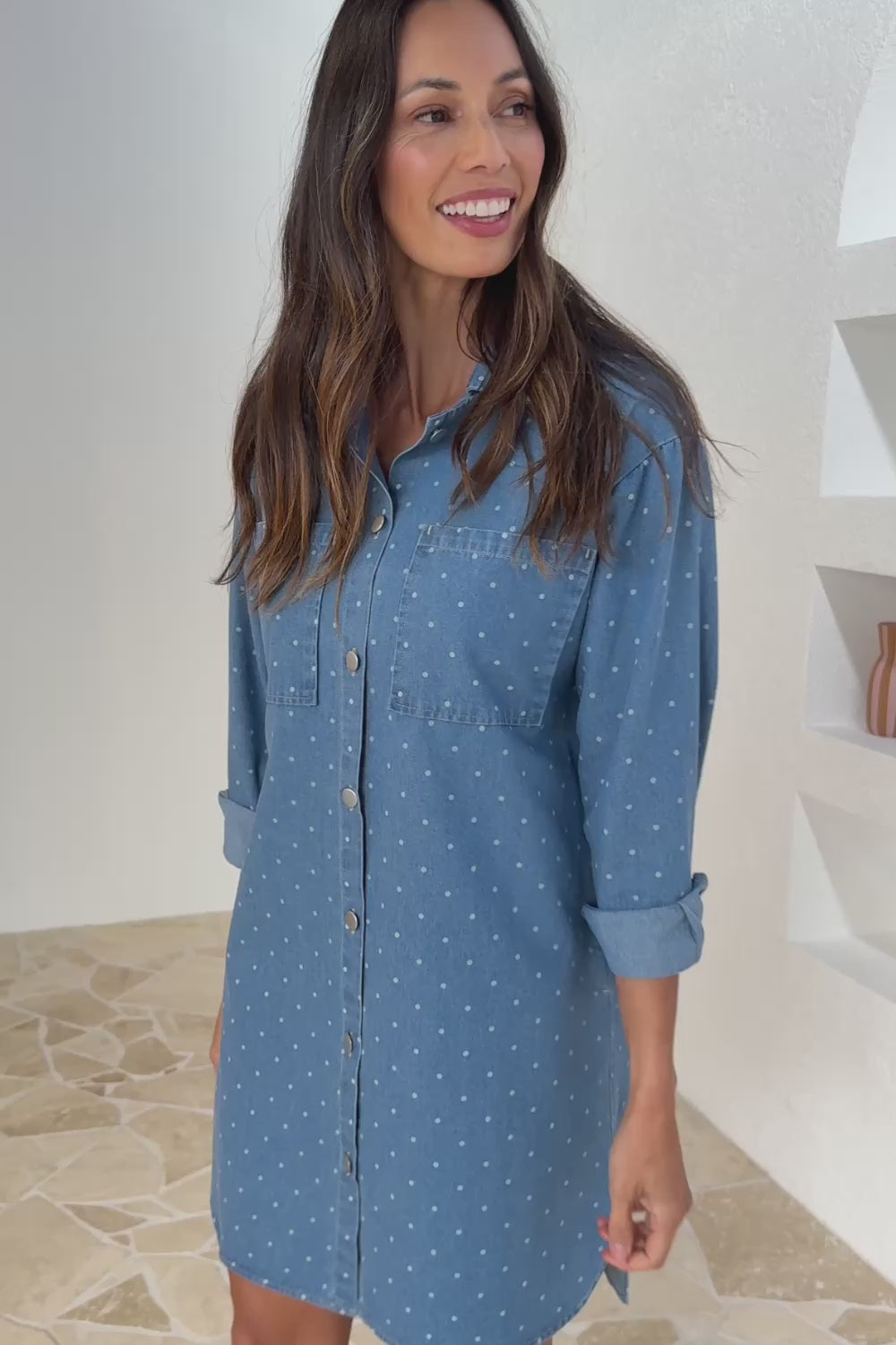 The Printed Denim Shacket Dress With Pockets - Denimspot