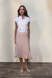 The Bias Panel Check Skirt - Sand