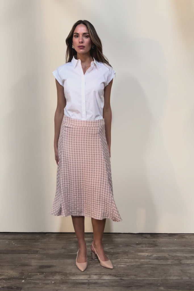 The Bias Panel Check Skirt - Sand