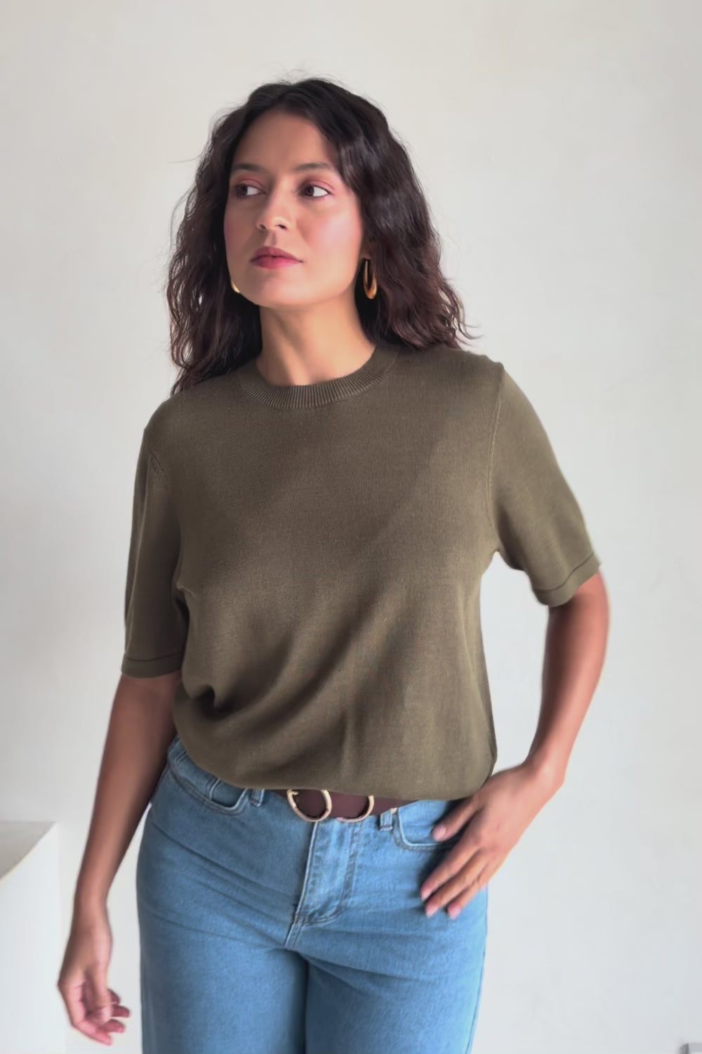Linen Lyocell Textured Knit Tee – Green