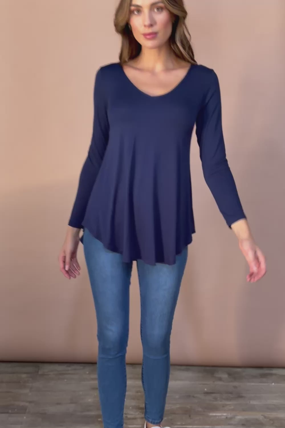 Long Sleeve Softly Swinging Bamboo Tee - Navy