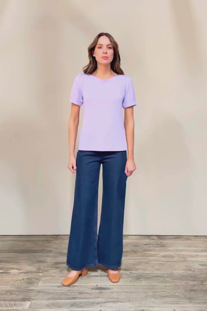 The Bamboo Boat Neck Short Sleeve Top - Lilac