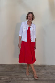 Essentials Cotton Linen Blend Fringe Jacket - White