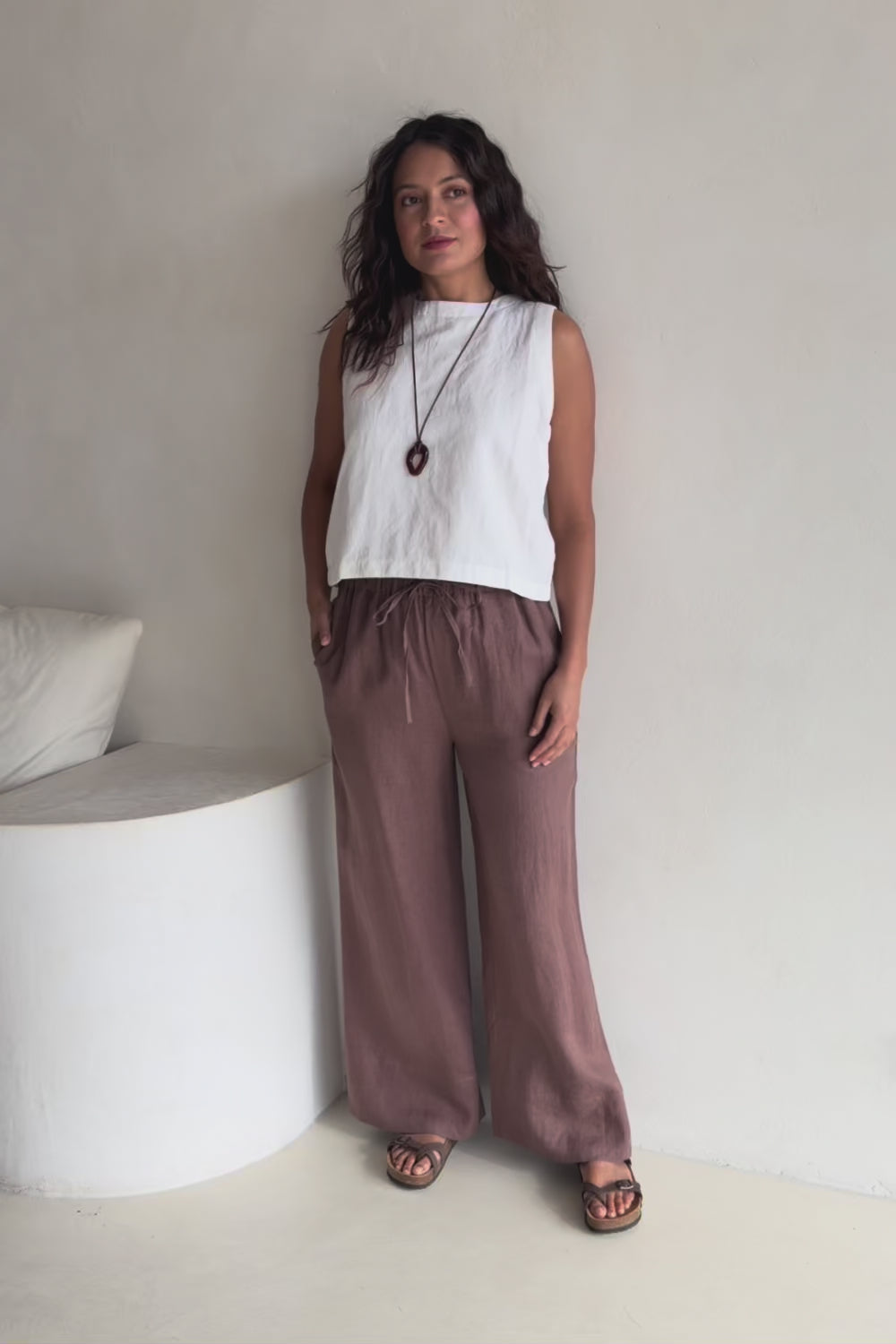 Linen Drawstring Pant – Coffee