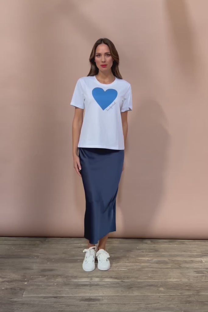 Loulou Satin Skirt - Steelblue