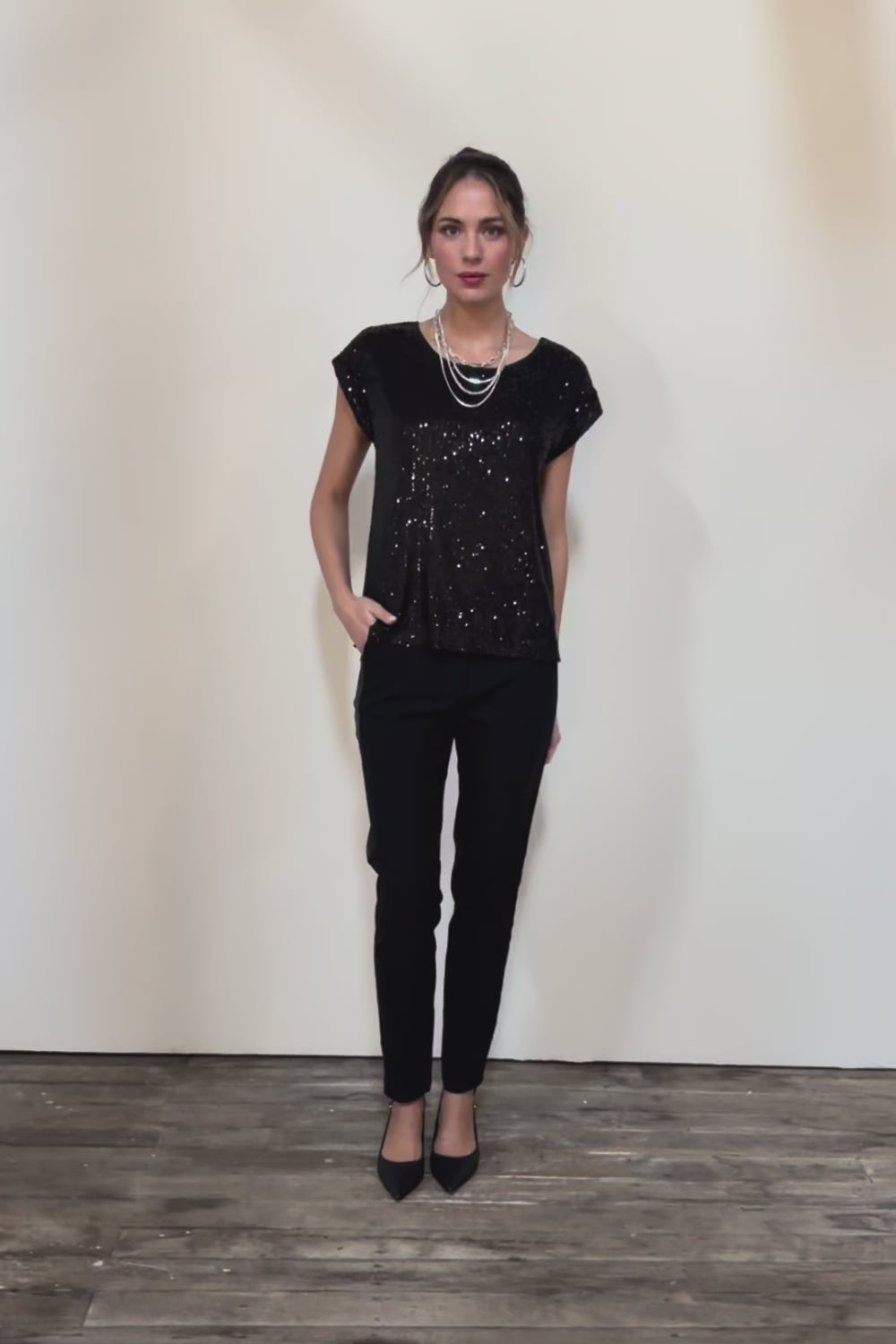 Reegan Sequin Top – Black