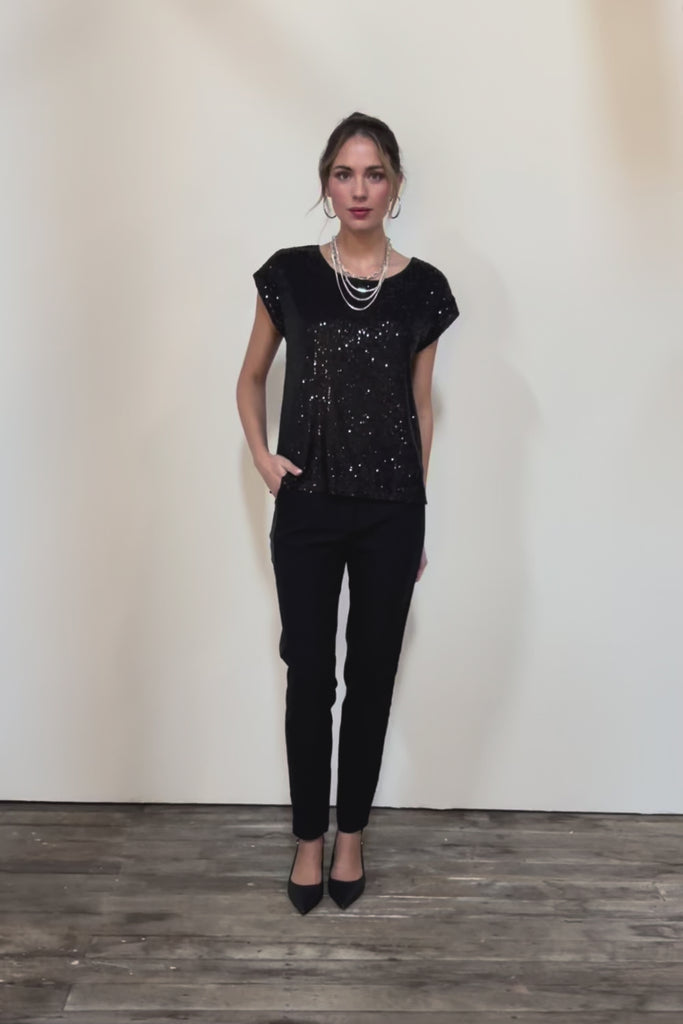 Reegan Sequin Top – Black