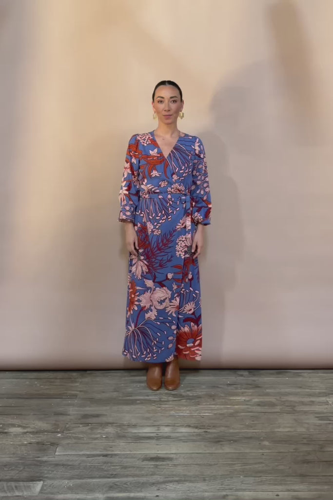Daphne Maxi Wrap Dress - Gardenblue