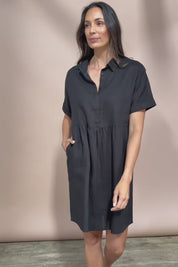 Linen Throw On Dress - Black