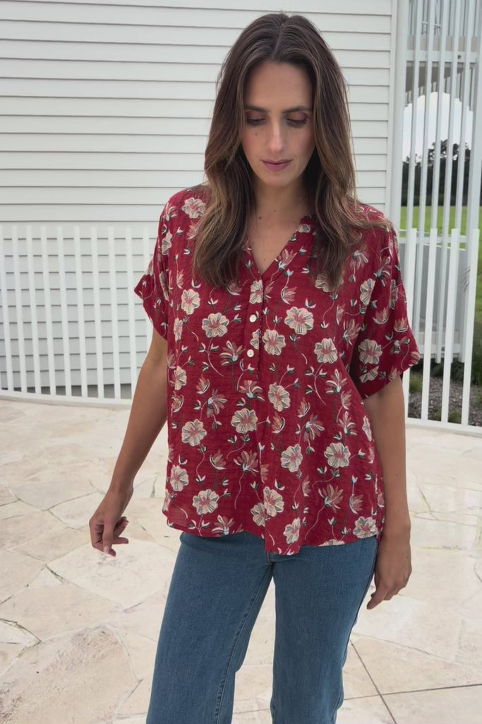 Flower Chain Cotton Blend Slouch Top – Rust