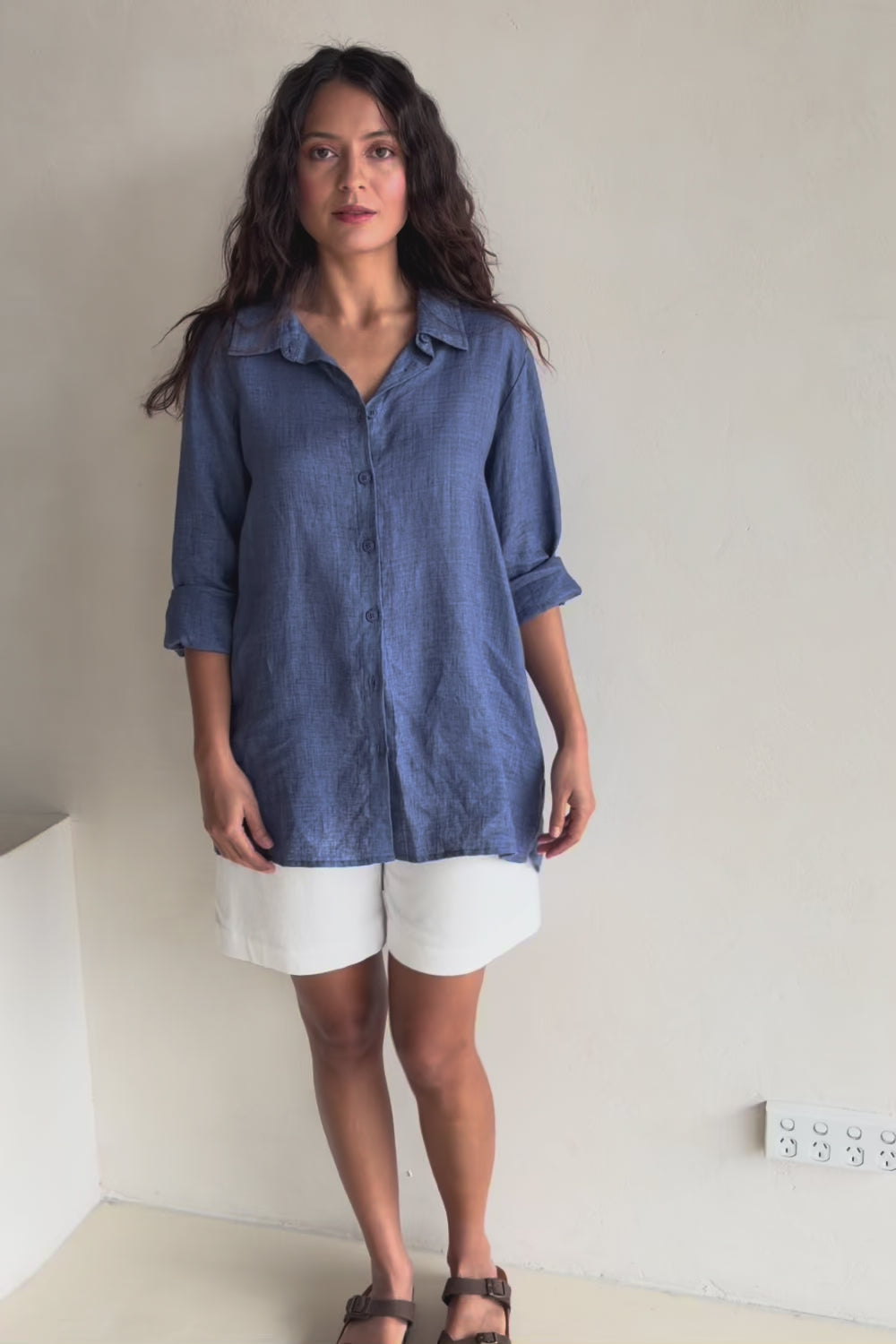 Linen Oversized Boyfriend Shirt - Denim