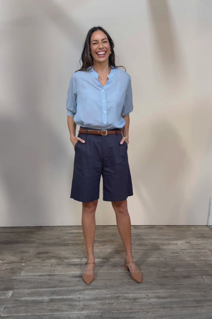 Linen Cotton Long Short - Navy