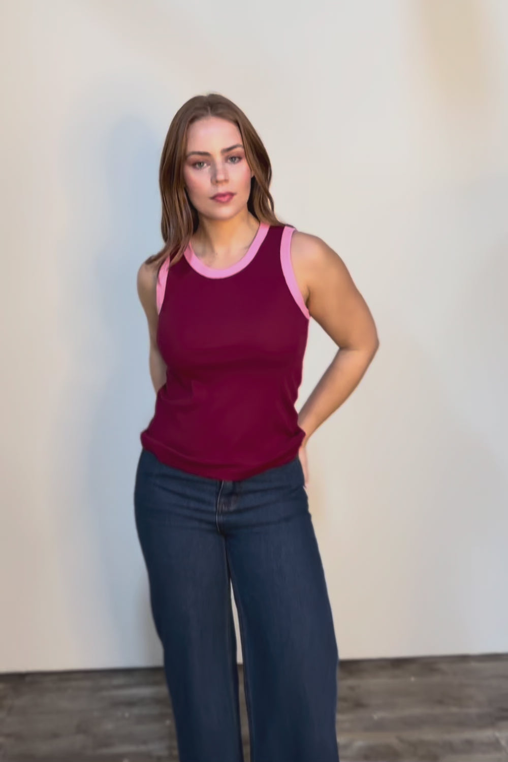 Cotton Blend Tank Top – Wine