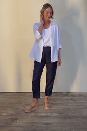 Pull On Linen Pant - Navy