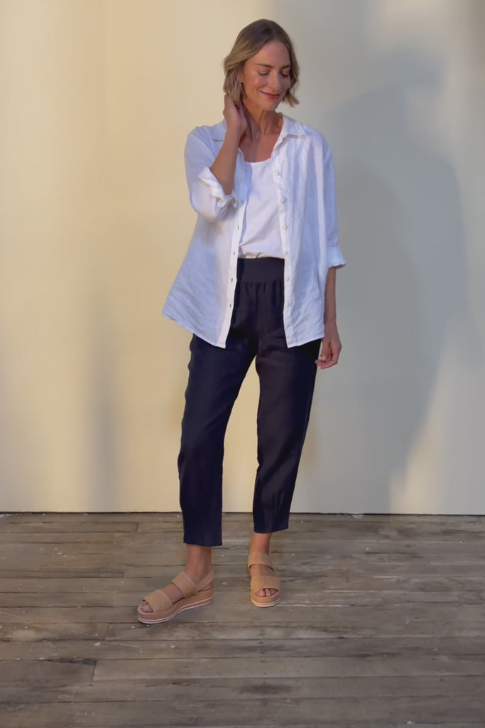 Pull On Linen Pant - Navy