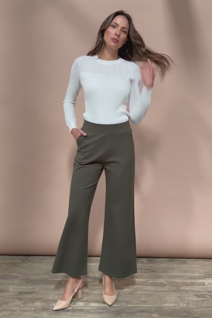 The Wide Leg Ponte Pant - Khakigreen