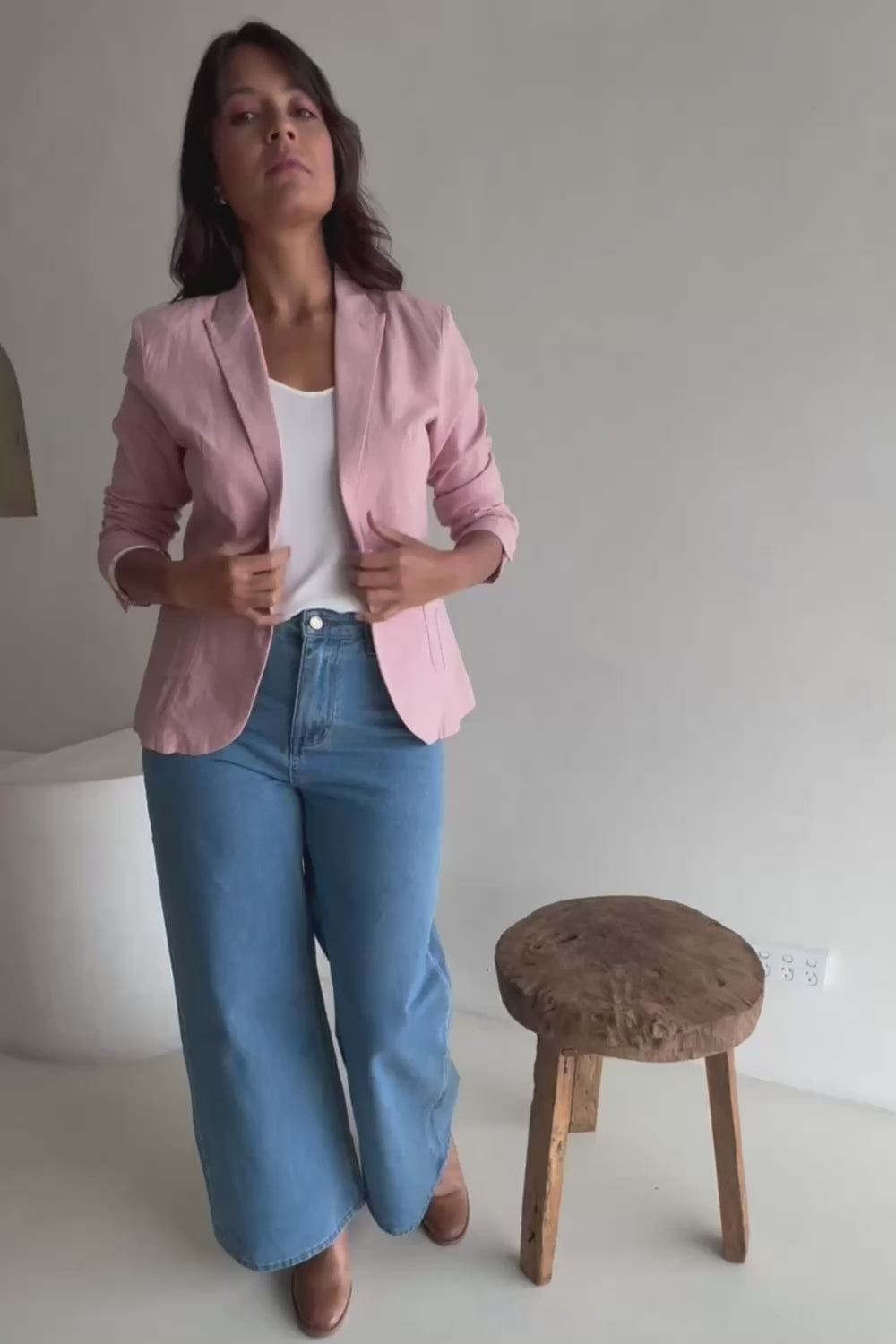 Cotton Linen Blazer - Softblush