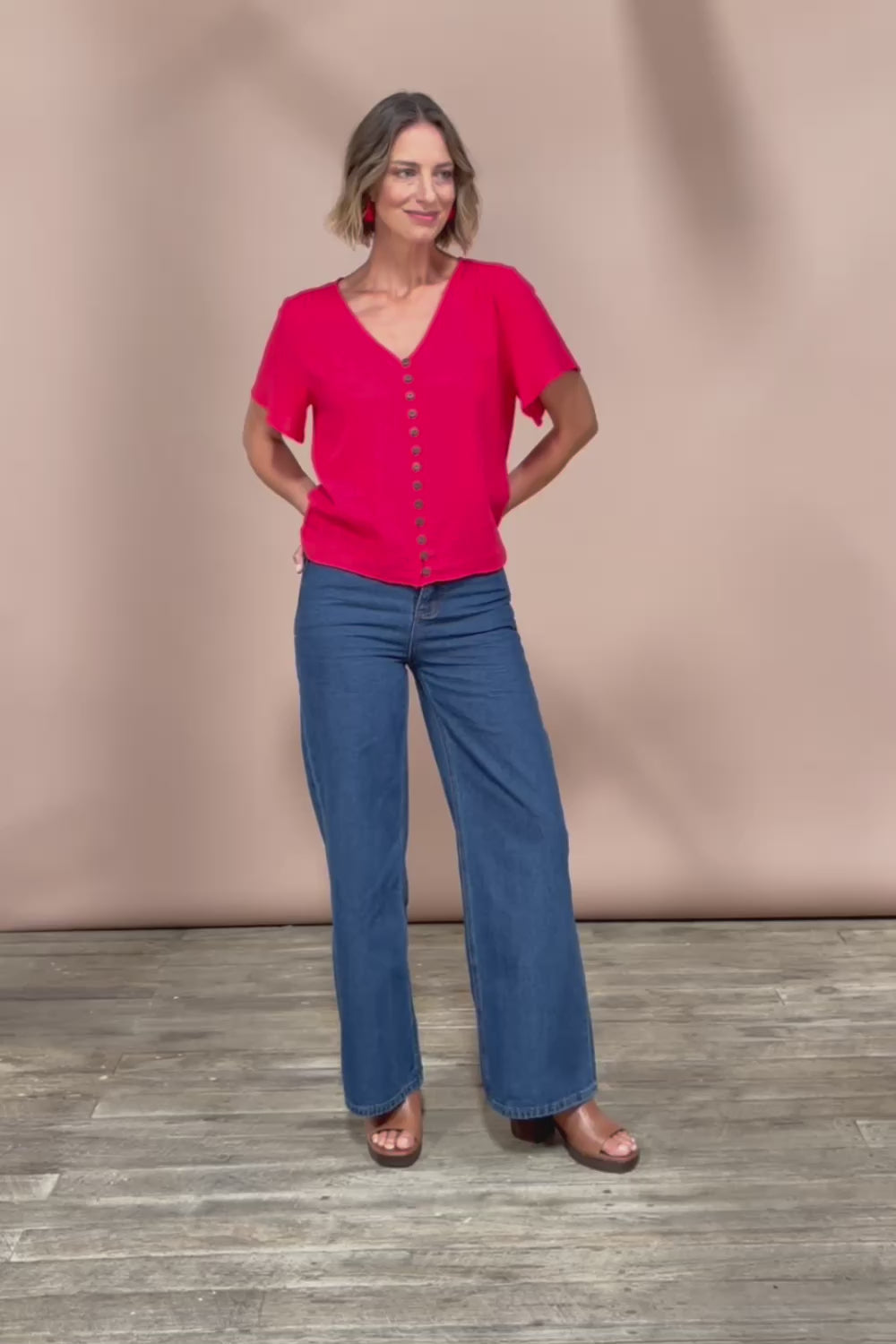 Cute As A Button Blouse - Red