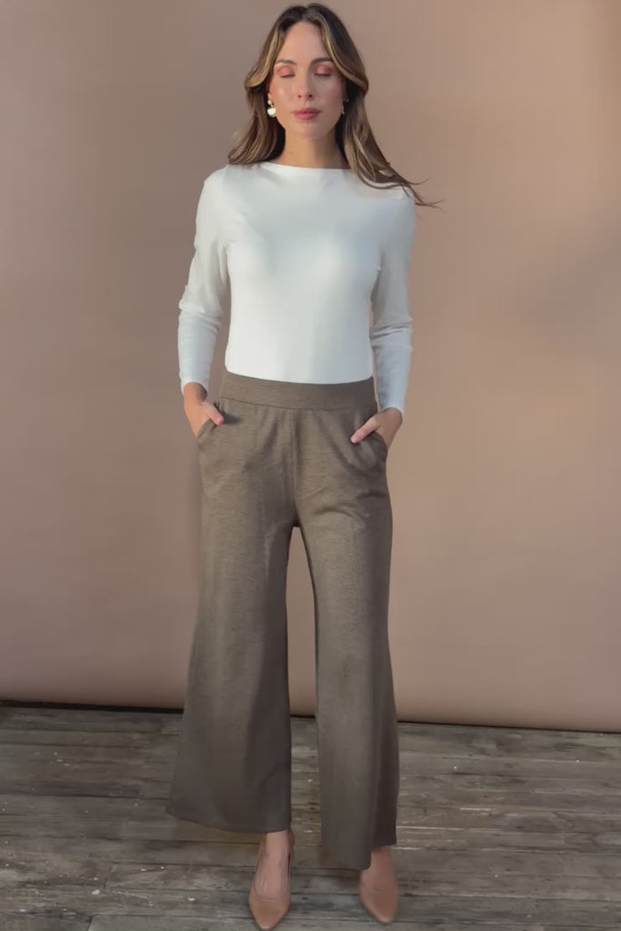 The Herringbone Wide Leg Pull On Pant – Camelbrown