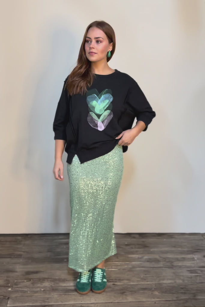 Heart Cotton 3/4 Sleeve Jumper – Blackblue