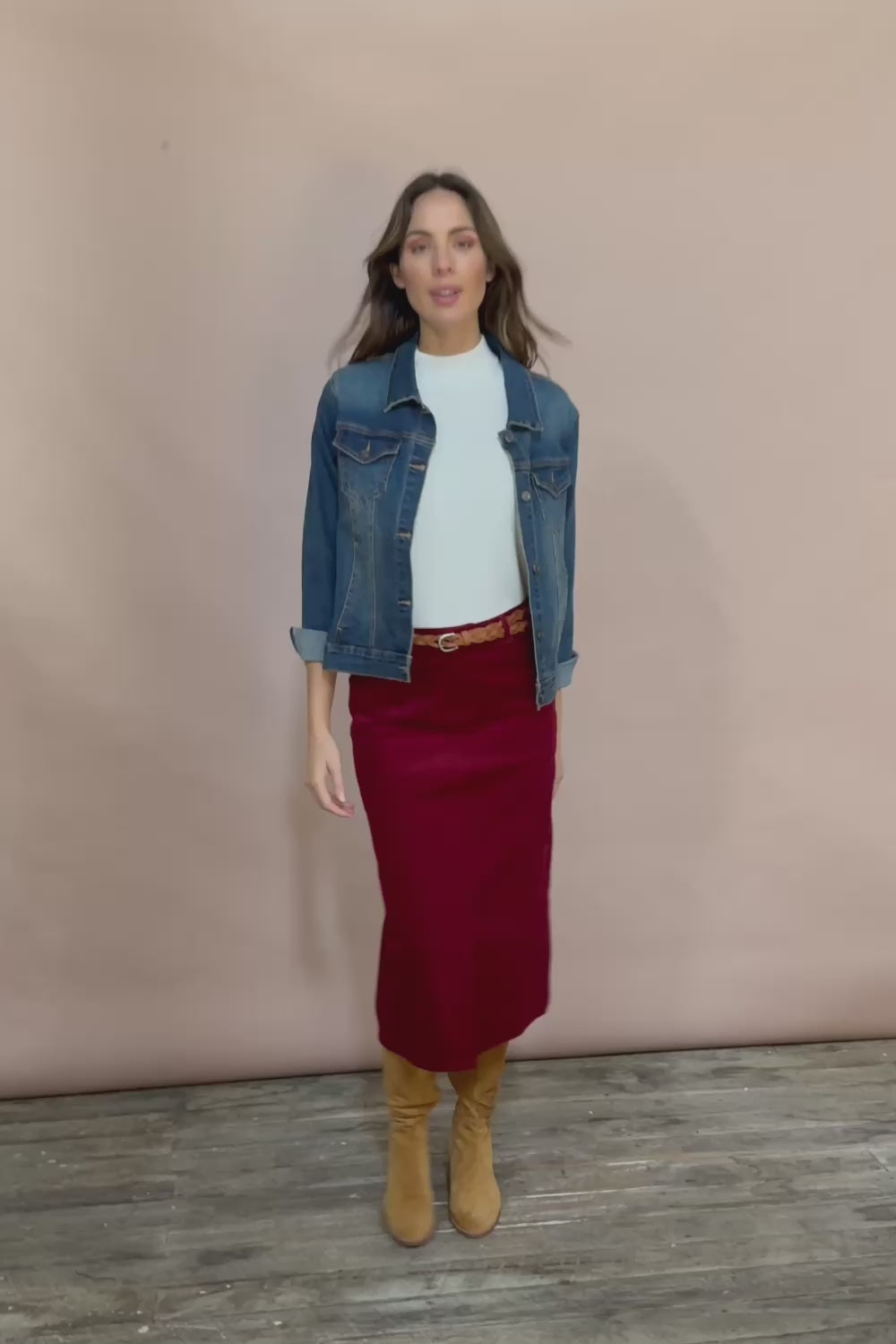 The 5 Pocket Cord Midi Skirt - Cherryred