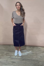 The 5 Pocket Cord Midi Skirt - Darknavy