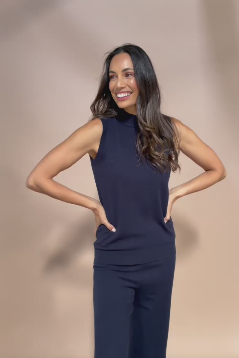 The Travel Anti Pilling Mock Neck Sleeveless Knit – Navy