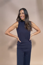 The Travel Anti Pilling Mock Neck Sleeveless Knit – Navy
