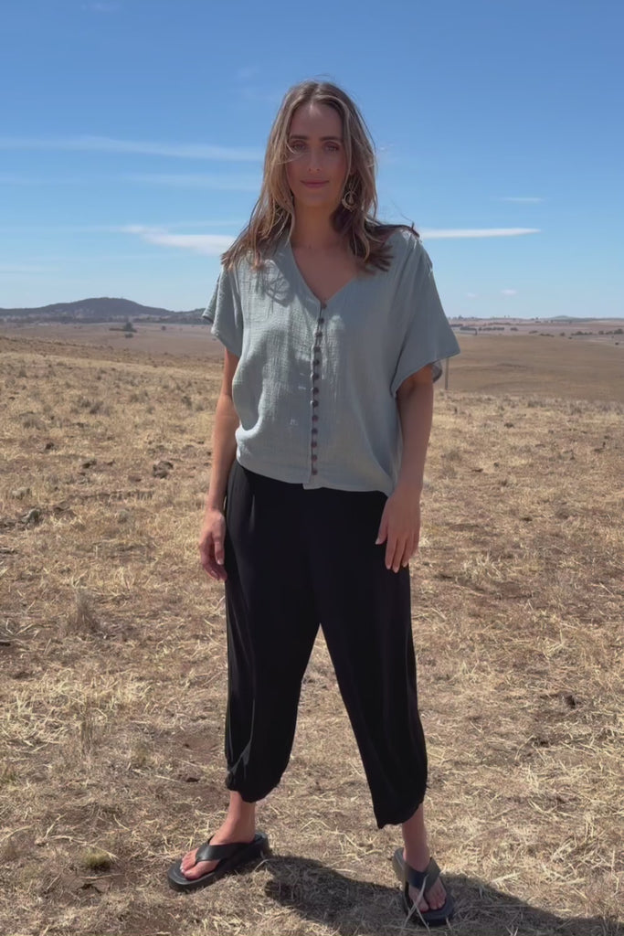 Cute As A Button Blouse - Sage