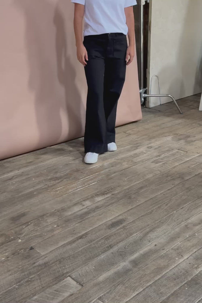 Katie High-Waisted Front Pocket Wide Leg Jean - Black