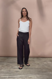 Linen Wide Leg Pant - Black