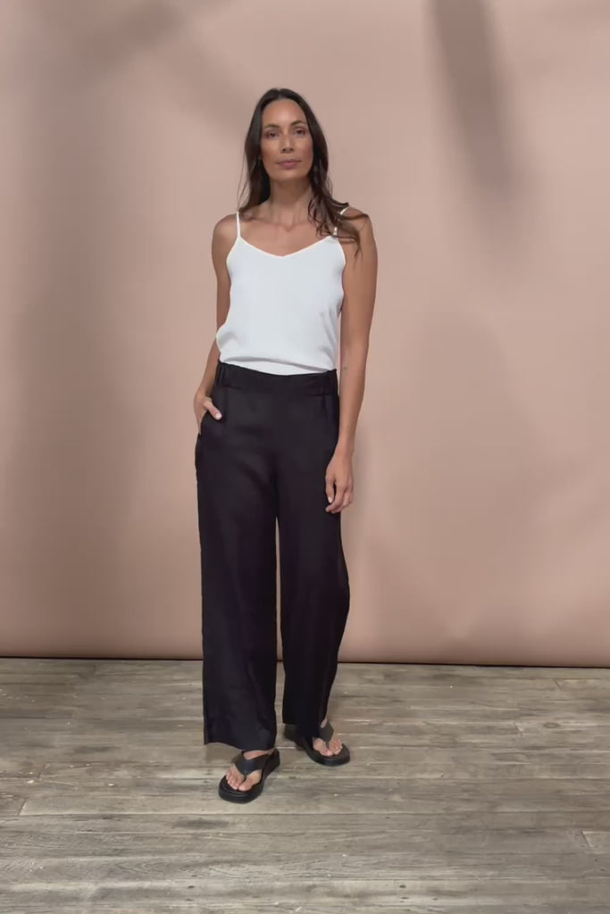 Linen Wide Leg Pant - Black