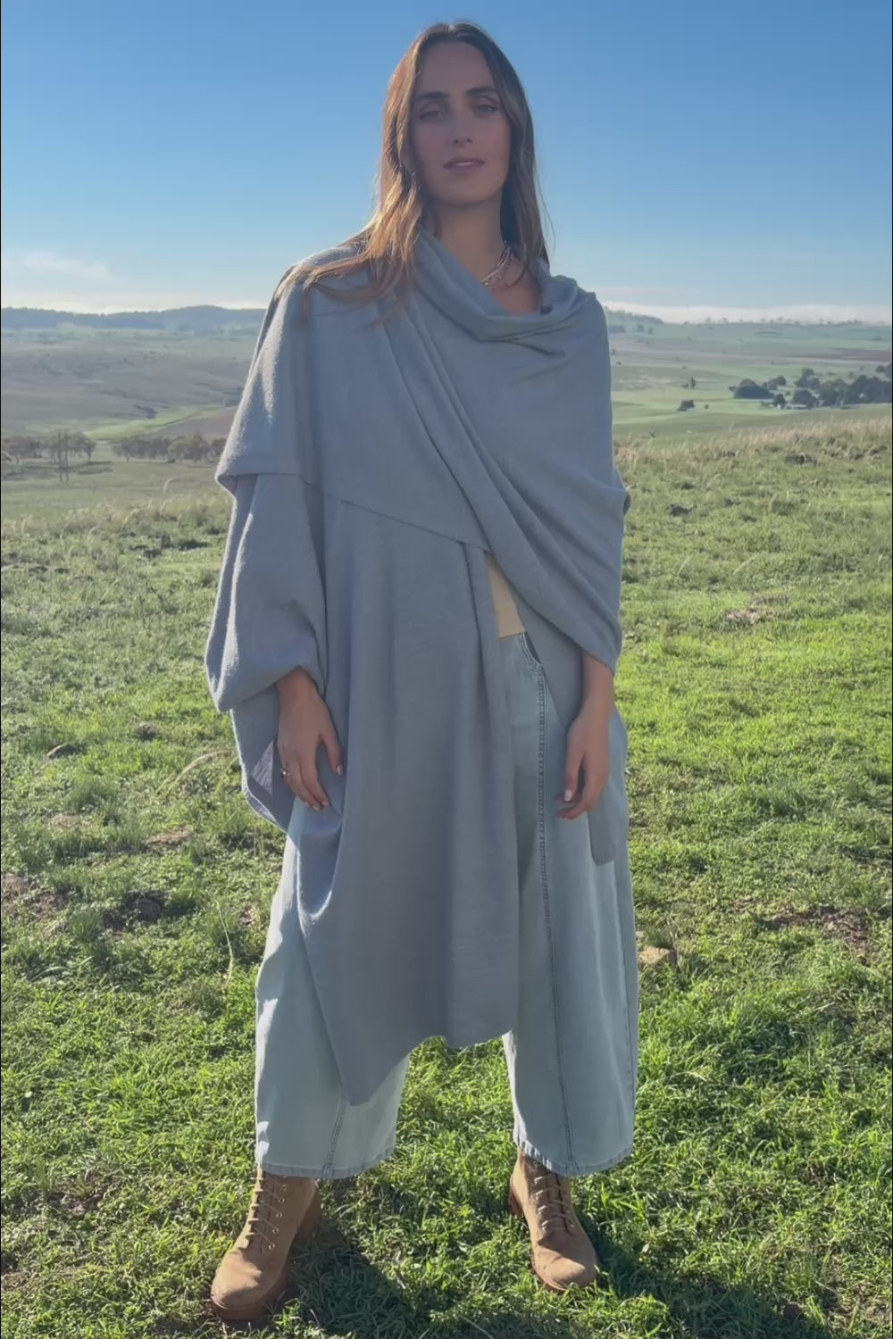 Wrap Me Up Knit Throw Cape – Denim