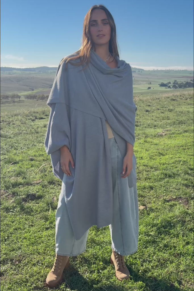 Wrap Me Up Knit Throw Cape – Denim