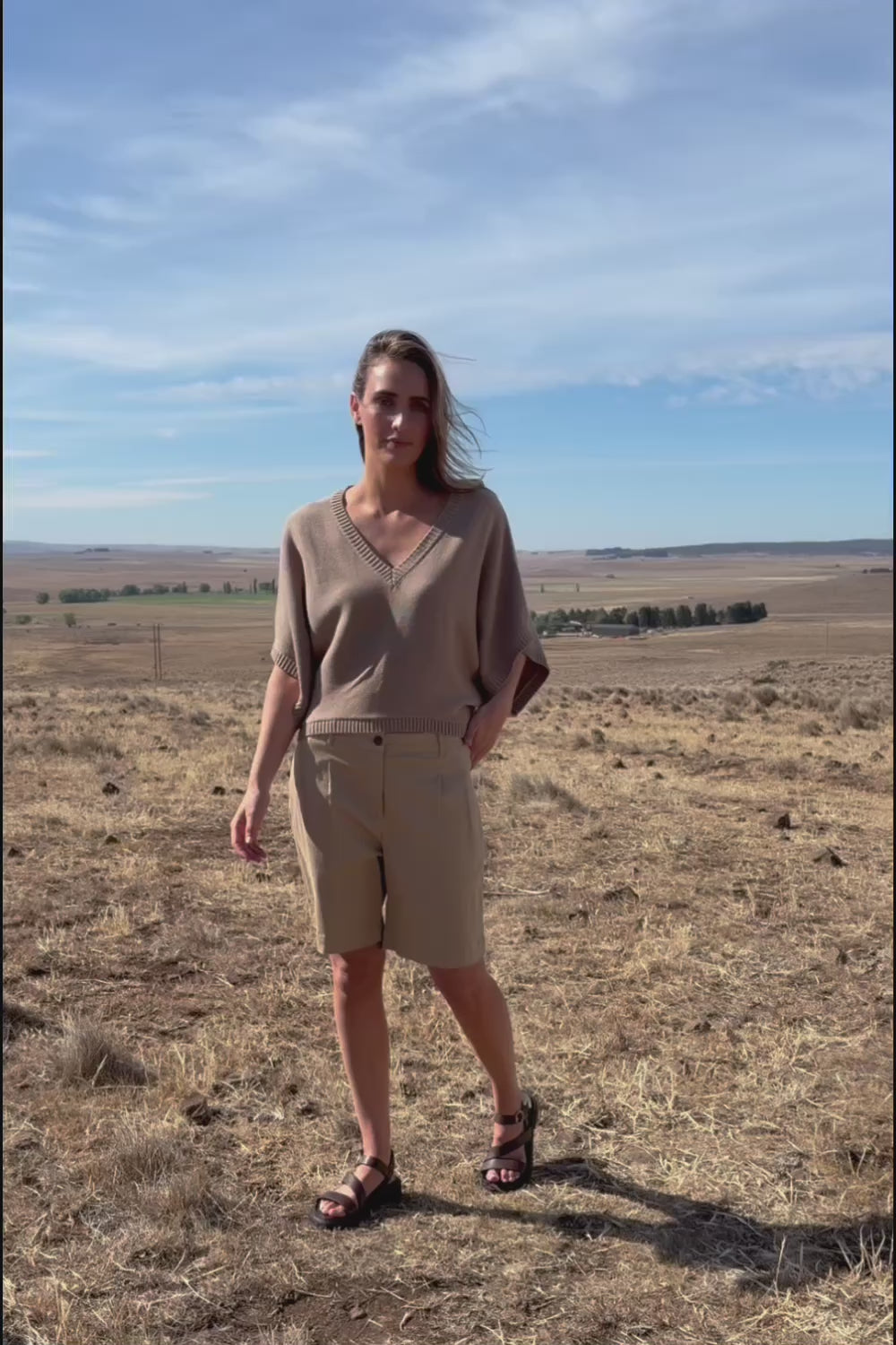 Knit Pick Throw Cotton Blend V Neck Sweater - Latte