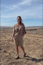 Knit Pick Throw Cotton Blend V Neck Sweater - Latte