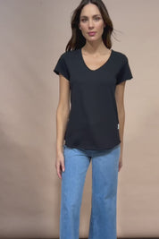 Fundamental Pima Cotton Vee Tee - Black
