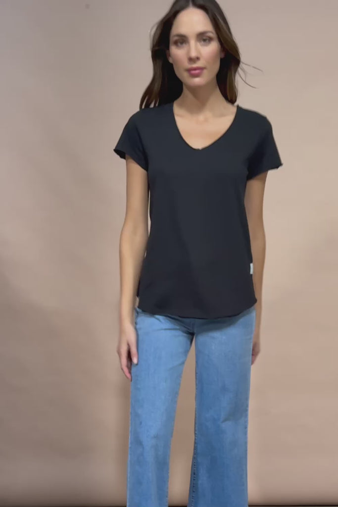 Fundamental Pima Cotton Vee Tee - Black