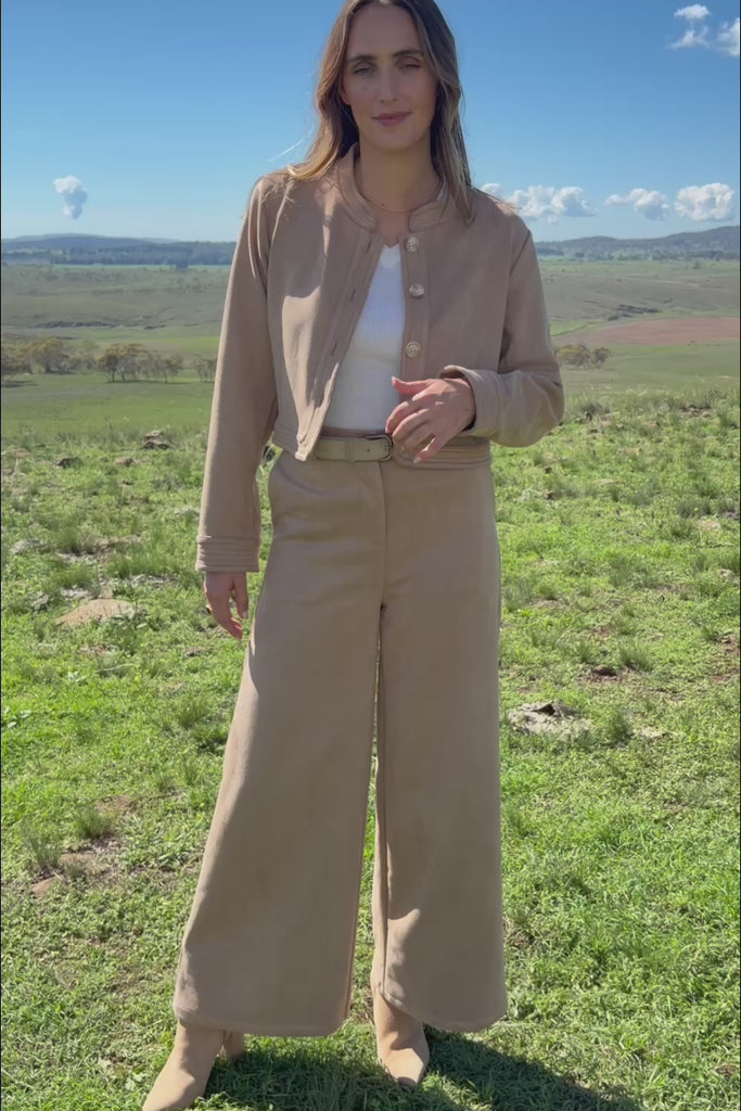 Need You In My Life Cropped Faux Suede Jacket – Sand