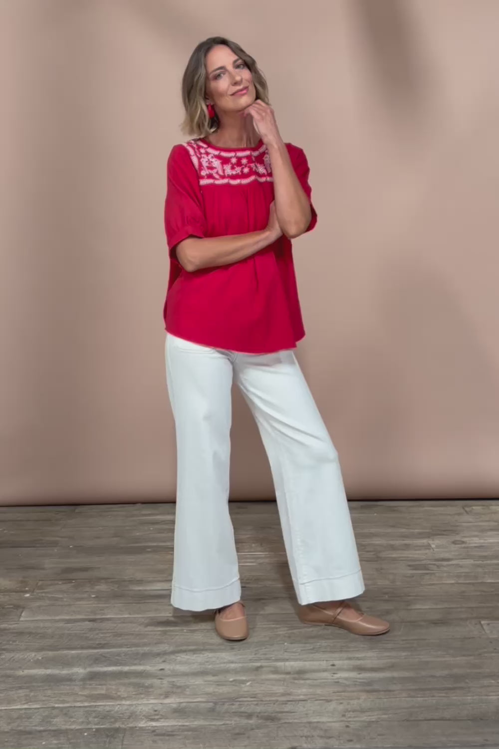 Secret Garden Cotton Blouse - Scarlet