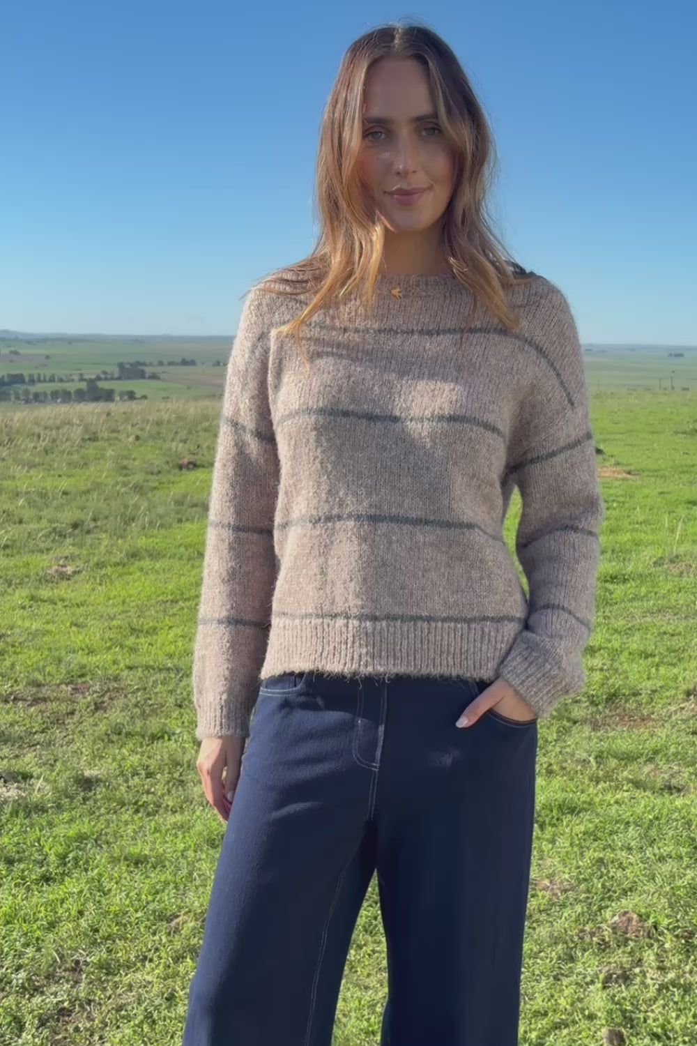 Morning Meadow Striped Sweater – Latte