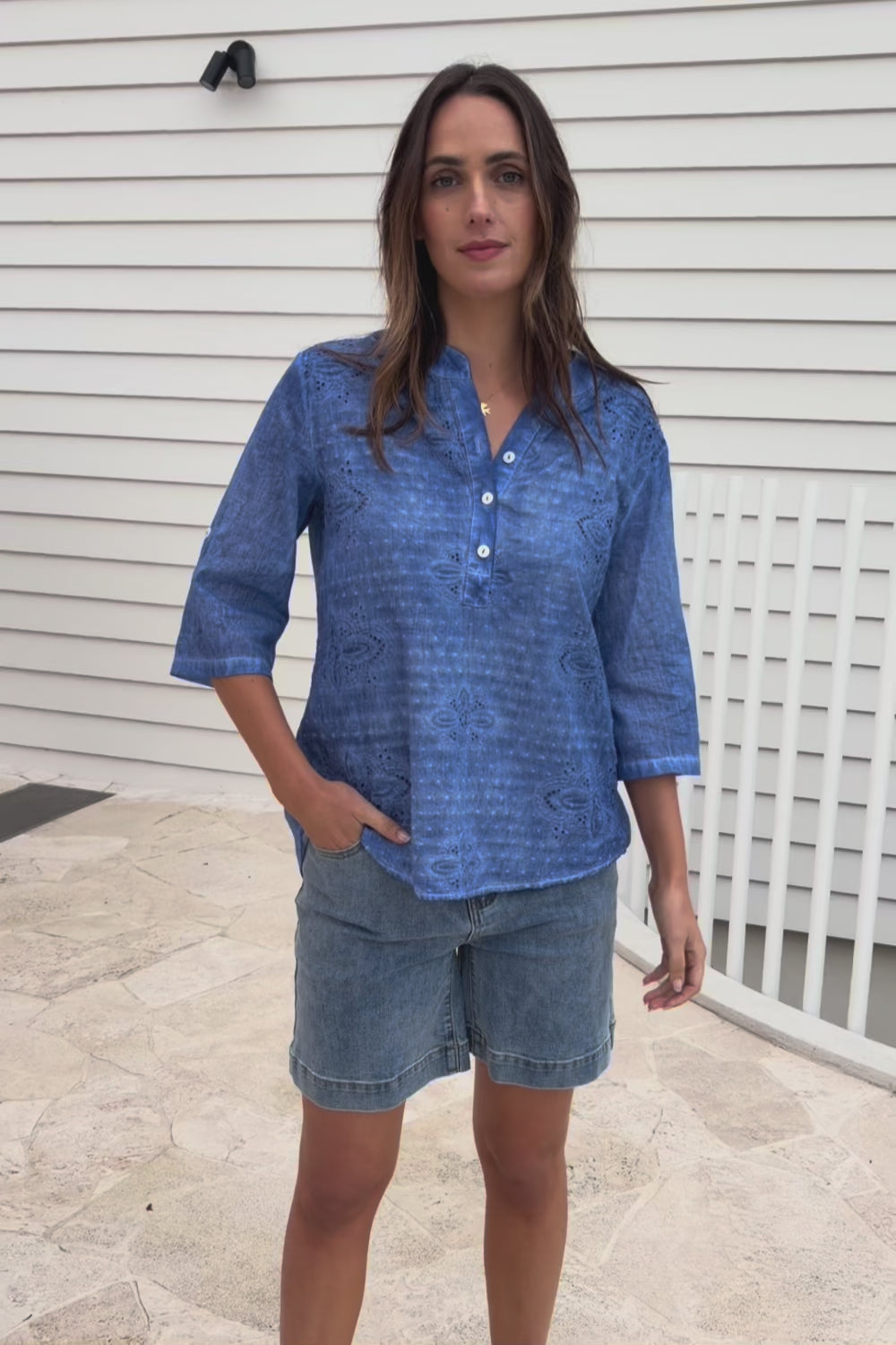 Cool Ease Embroidered Cotton Shirt – Cornflower