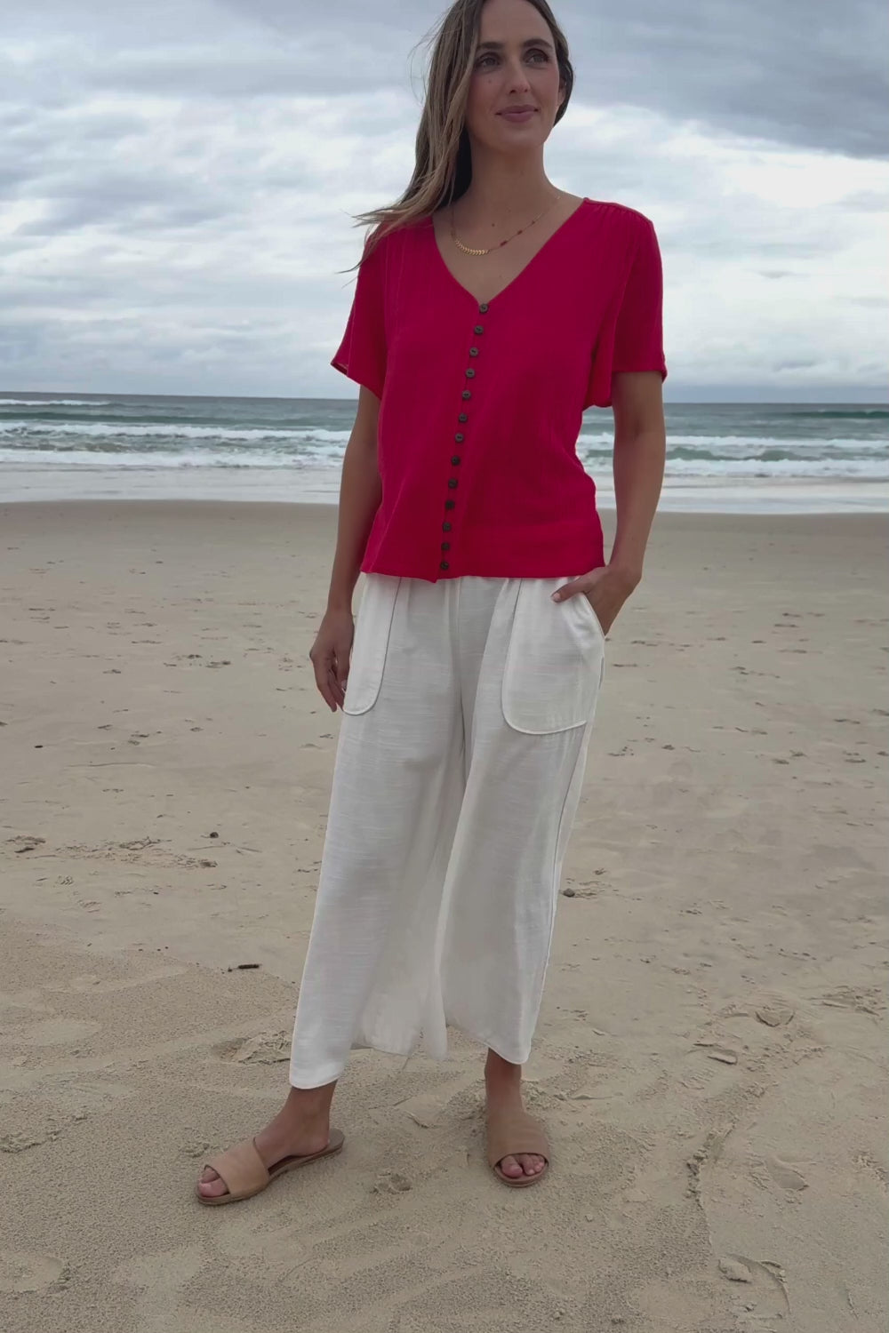 Cute As A Button Blouse - Red