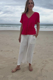Cute As A Button Blouse - Red