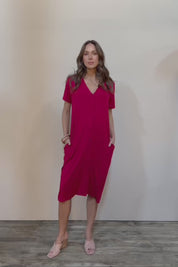 The Pack & Go Luxe Bamboo Button Up Dress with Pockets - Cherryred