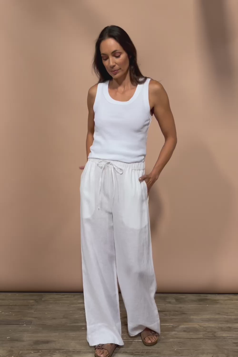 Linen Drawstring Pant - White